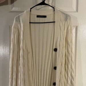 XL Merokeety Off White, Brown Button Button Down Heavy Sweater